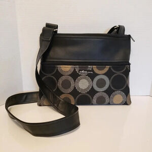 Echos in the Attic Black Vegan Leather Leather/Fabric Zipster  Crossbody Bag.
